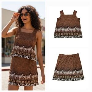 Vintage 80s 90s Matching Skirt Set Animal Print Tank Top & Skirt Size Small